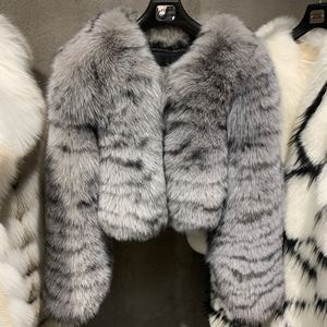 Vera pelliccia giacca manica lunga donna vera volpe <span class=keywords><strong>cappotto</strong></span> donna pelliccia naturale panno stampa Zebra - Product Image 2