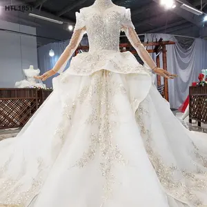 Jancember HTL1851 Lengan Penuh Desain Baru Bridal Ratu Kereta Panjang Gaun Pernikahan