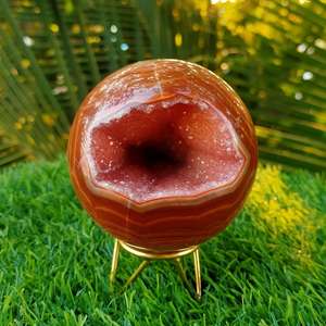 Bola de Cristal de Ágata Roja Carnelina, Piedra Curativa Natural al por Mayor, con Cristales Druzy, Artesanías de Cristal para Decoración del Hogar - Product Image 6