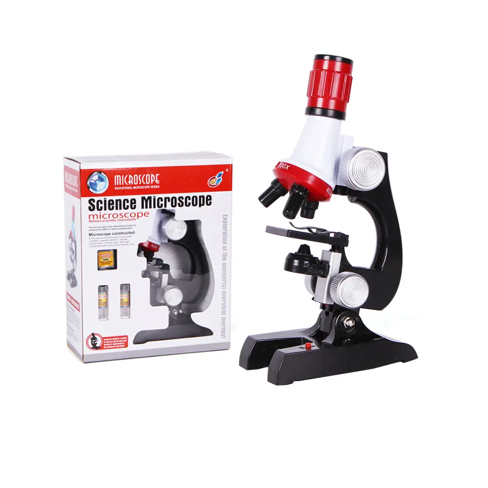 Children Cheap Toy 100X 400X 1200X Zoom Illuminated Monocular Plastic Biological Microscope for Kid's Birthday Educational Gift