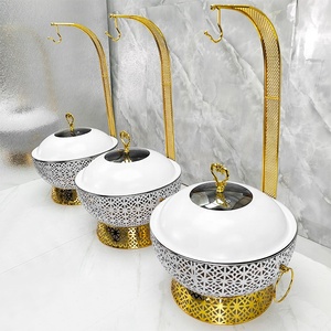 Nuovo Design Lussuoso Scaldavivande Bianco e Oro da 8L in Acciaio Inossidabile con Coperchio a Sospensione per Matrimoni e Feste - Product Image 6