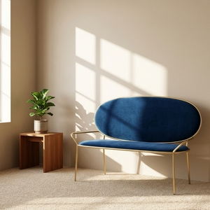 Oval Shape Modern Stainless Steel Brass Gold 3 Seater Wedding <strong>Bench</strong> Velvet <strong>Sofa</strong> with High Resilience Foam - Product Image 6