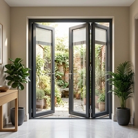 Puerta Plegable de Aluminio con Doble Vidrio Personalizada, Puerta Corredera Tipo Acordeón para Balcón, Puerta de Patio Minimalista con Rotura de Puente Térmico