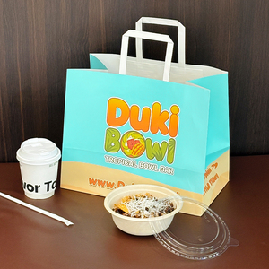 Sac de courses et à emporter personnalisé en papier kraft écologique et recyclable pour restaurants de <span class=keywords><strong>Poke</strong></span> <span class=keywords><strong>Bowl</strong></span> et de plats légers - Product Image 4
