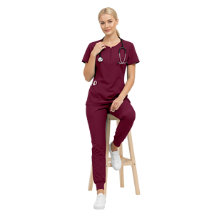 ชุดยูนิฟอร์มสีเบอร์กันดีสำหรับผู้หญิง ชุดสครับสำหรับพยาบาล ชุดทำงานสำหรับร้านเสริมสวย ชุดสครับทางการแพทย์ ชุดสครับสำหรับสปา ชุดแพทย์ ชุดพยาบาล ชุดคลินิก - Product Image 1