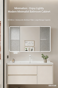 High Gloss Cream White Vanity Set Wall Mounted Double Drawer Single Door Smart Mirror - Product Image 3