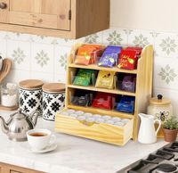 Organisateur de sachets de thé en bois à 4 niveaux à prix avantageux, support vertical pour café et thé, tiroir coulissant, étagère pour sachets de thé pour la maison et le bureau