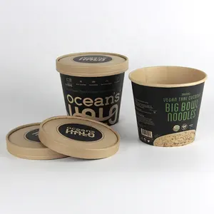 Kraft/White PE / PLA Coated Customized Printed Take Away Paper Soup Cup Bowl With Paper Lid