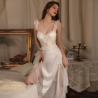 3483 Pyjama élégant de luxe léger, broderie délicate, dentelle, gaze, maille, avec coussinet de poitrine, nuisette en satin à bretelles