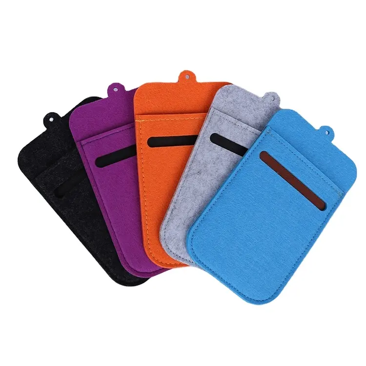 Manufacturer New Design Eco-friendly Cheap Felt Mobile Phone Pouch with Leather Card Pocket