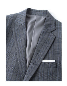 Veste de costume simple boutonnage de style britannique à carreaux gris décontracté pour hommes pour le printemps automne grande taille avec options de personnalisation - Product Image 3