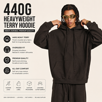 Sweat à capuche épais 440 GSM, couleur unie, coupe ample, style streetwear basique, pour homme, fourniture marque privée