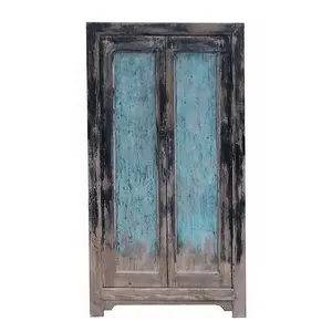 Chinese vintage green black solid recycled wood furniture shabby chic style distressed paint storage cabinet