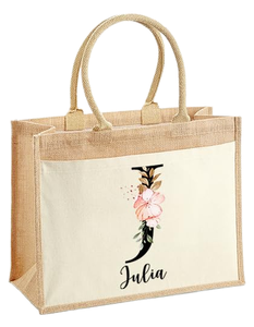 <b>Personalised</b> Large Capacity Natural Color Print Logo Reusable Favor Finds Letter Pattern Shopping <b>Bags</b> Plain for Purple Jute - Product Image 1