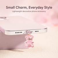 Pendentif Ours Rose Mignon, Bouchon Anti-Poussière pour Téléphone, Protection de Port de Charge en Silicone pour Smartphone Type C Micro USB, Décoration