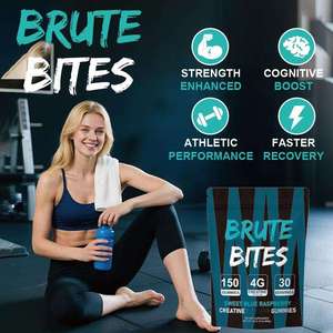 Gomitas de Creatina OEM en Stock, 4g Brute Bites, 150 Unidades, Sabor Frambuesa Azul, Veganas, Suplemento Pre-Entrenamiento para el Crecimiento Muscular y la Energía - Product Image 3