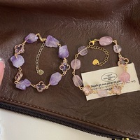 Bracelet Doux pour Femme en Or Rose avec Fleur à Quatre Feuilles, Perle d'Eau Douce et Cristal de Citrine Naturelle pour Célébration d'Anniversaire