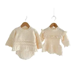 Set pakaian bayi perempuan antik butik baru 2024 pakaian rajut 3 potong baju jumpsuit musim semi musim gugur