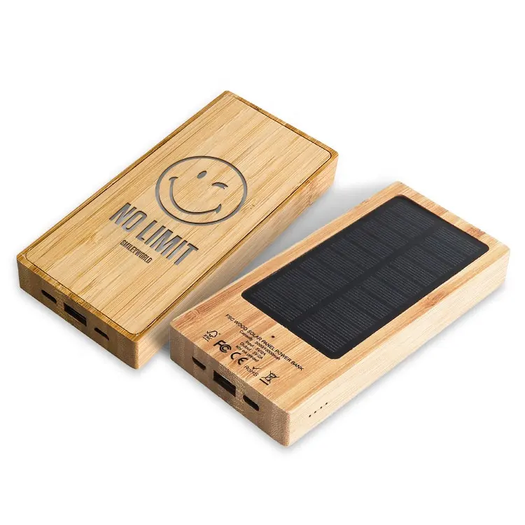 Creative wood carving outdoor portable eco friendly bamboo wood wooden led light up powerbank 10000mah solar power bank
