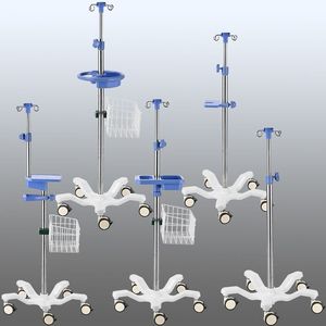 Soporte de suero intravenoso portátil de acero inoxidable con cesta y bandeja para uso clínico - Product Image 4
