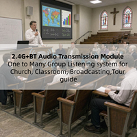 Module de transmission audio 2.4G+BT un-à-plusieurs, solution PCBA OEM ODM pour système d'écoute collectif pour Églises, salles de classe, guides touristiques