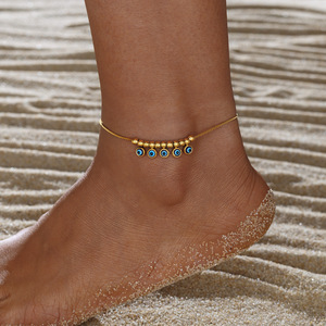 Браслеты на ногу Hongtong C1-121 из нержавеющей стали с двойной цепочкой в форме клевера, милые, высококачественные, модные, хит продаж - Product Image 5