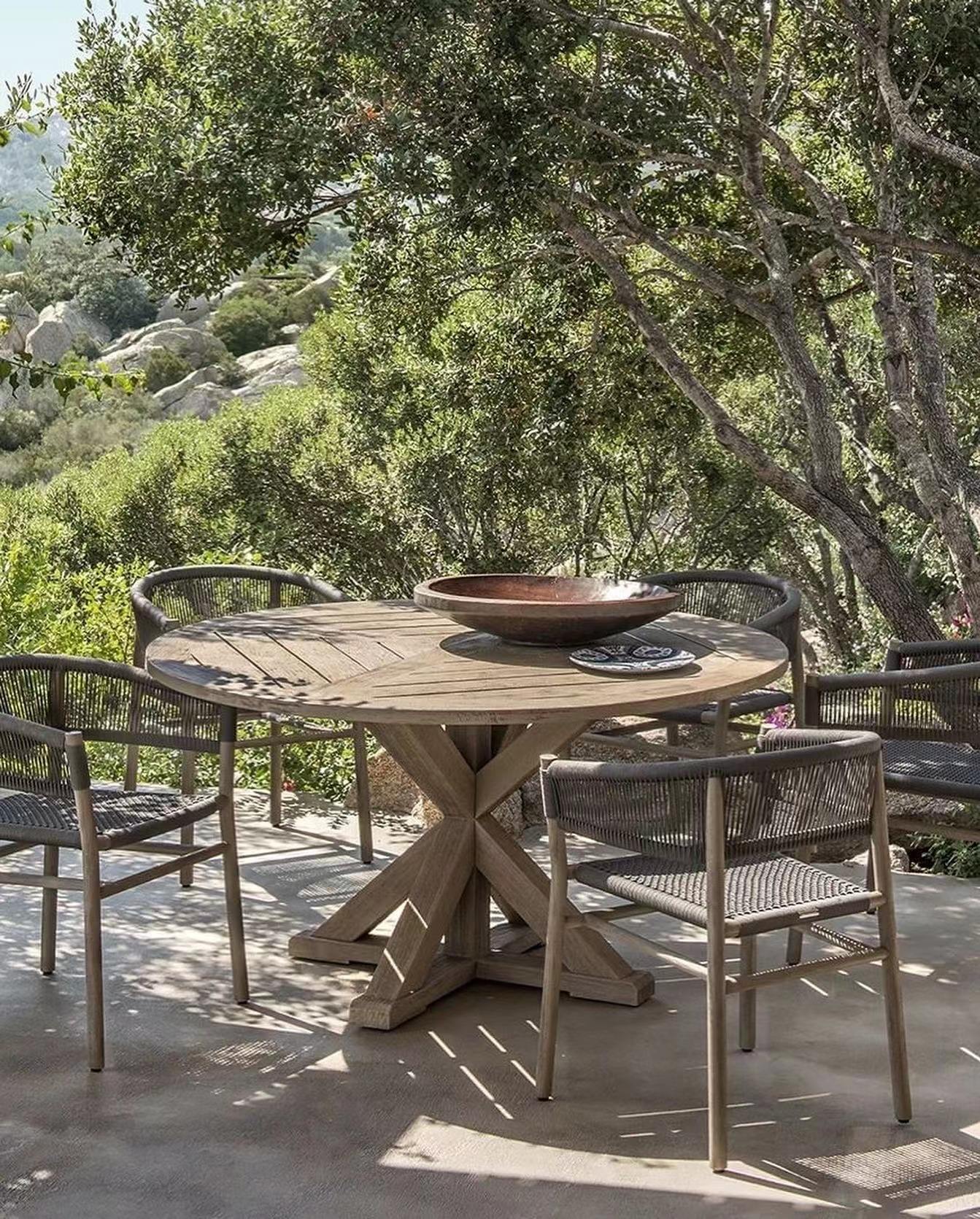 Custom Factory Garden Set High End Round Dining Table All Weather Outdoor Solid Teak wood Chair