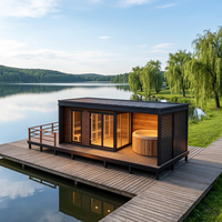 Sauna combiné moderne en bois assemblé avec bois de pruche et cèdre rouge, vapeur sèche, capacité 2 personnes, pour jardin et cour.