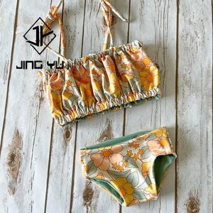 Maillot de bain professionnel OEM personnalisé, imprimé, recyclable, de haute qualité, deux pièces plissé pour enfant - Product Image 2