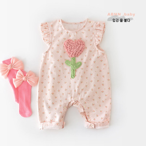 Baju Terusan Bayi Perempuan Musim Semi 100% Katun, Overall Bayi Baru Lahir Motif Bunga dengan Lengan Mengembang, Romper Kasual - Product Image 3