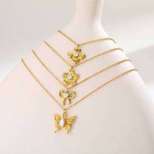 Trendy Tarnish Free Flower <strong>Charm</strong> Necklaces Women Gold Plated <strong>Bowknot</strong> Butterfly <strong>Pendant</strong> Necklace - Product Image 1