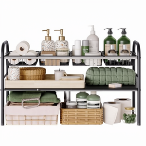 Organizzatore Espandibile a 2 Livelli NETEL per Sotto Lavello e Armadietto, in Metallo Resistente alla Ruggine, con 4 Cestelli e Pannelli per Riporre Scarpe in Bagno - Product Image 1