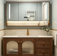 Meuble de salle de bain moderne en bois massif avec lavabo en céramique, robinet en cuivre et égouttoir, écologique, mural, pour villa et usage extérieur