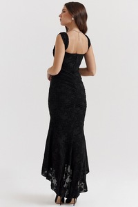 Robe longue moulante unie à volants pour <span class=keywords><strong>femme</strong></span>, été 2024, tenue élégante pour soirée et festival, asymétrique, sans bretelles, style Y2K - Product Image 4