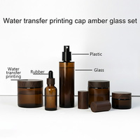 Pot en verre ambré à effet bois avec pompe pulvérisatrice et compte-gouttes, ensemble de contenants cosmétiques, logo personnalisé, vente en gros, fourniture directe usine
