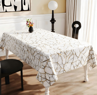 Nappe carrée de luxe en PVC avec bordure en dentelle cyan et or, couleur et taille personnalisables, imperméable, anti-taches, écologique, type torchon de cuisine