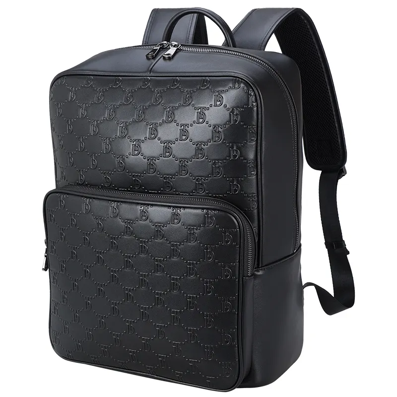 Mochila de cuero de grano completo negro de gran capacidad para viajar a la moda con logotipo personalizado Mochila De Cuero genuino para ordenador portátil bolsas