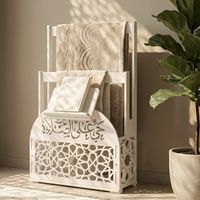Decoración Islámica para Ramadán, Estante de Almacenamiento de Corán de Madera Plegable de 3 Niveles - Exquisito Organizador de Alfombras de Oración con Diseño Calado para Regalos de Eid