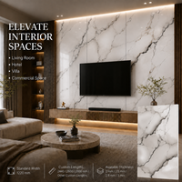 Plaque PVC MORLENX Marbre UV veiné blanc-gris 4x8ft, haute brillance, facile à nettoyer, pour murs TV et projets hôteliers