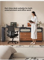 Ensemble de coiffeuse vintage en bois avec tiroirs en rotin tressé, 360 °   Bureau pivotant avec rangement latéral et organisateur à panneaux perforés