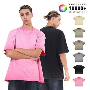 Người đàn ông của thời trang chất lượng cao Cotton T-Shirts đau khổ cạnh ngược khâu Drop vai ngắn tay Áo <span class=keywords><strong>Tee</strong></span> - Product Image 3
