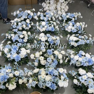 Centros de Mesa Románticos IFG para Bodas, Bola de Flores Blancas y Azules de 70 cm, Decoración con Delfinio para Eventos - Product Image 5