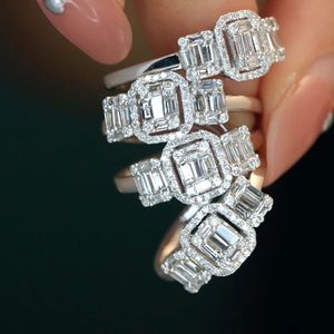 Xinfly 18K White Pure Gold Fine Design Woman Natural Real Diamond Engagement Wedding <b>Ice</b> Out <b>Ring</b> - Product Image 5