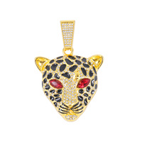 Chaîne cubaine unisexe tendance style punk cool hip-hop européen et américain, avec pendentif tête de léopard imposant et dominant en diamant, en alliage doré