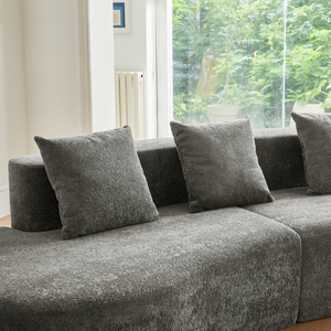 Ensemble de canapés modulaires modernes en velours gris clair, 3 places, design luxueux rembourré, salon, appartement, chambre, bureau, villa - Product Image 4