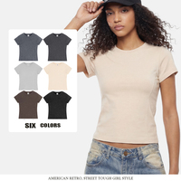 T-shirt Streetwear Vintage Délavé et Vieilli, Coupe Slim Flatteuse, Extensible et Doux, Couleur Unie, Personnalisable et Faible MOQ pour la Vente en Gros
