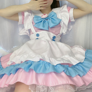 Lolita Maid Dress Pink Blue Bow Unisex Costume For Cosplay Role Play Spring 2023 Polyester S 5XL - Product Image 1