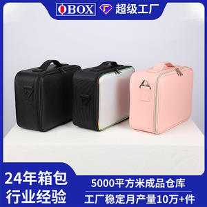 Bolsa de Maquillaje OBOX con Espejo, Gran Capacidad, Estuche Cosmético Portátil, Asa Suave, Color Sólido Negro, Blanco, Rosa, Primavera 2024 - Product Image 5