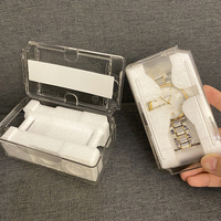 Boîte à montre en plastique transparent de marque célèbre, prête à être expédiée, cercueil à montre, 50 pièces, faible MOQ avec prix de gros