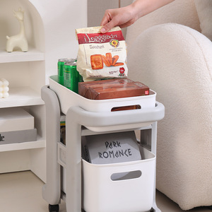 Storage Cart Multi Tier Movable Rack Grey Cream 20-35L For Kitchen Bathroom Living Room Snack Storage - Product Image 2